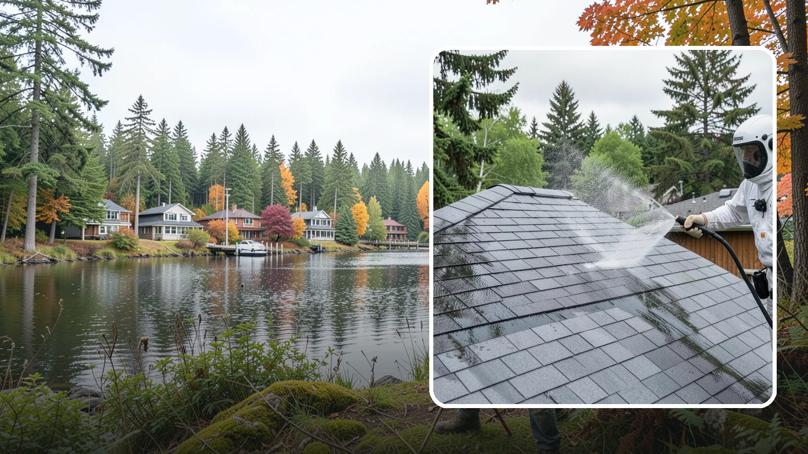 Asphalt Shingle Roof Cleaning in La Conner, Skagit County, WA - Specialized cleaning for asphalt and composition shingle roofs that removes the black streaks common across Washington...