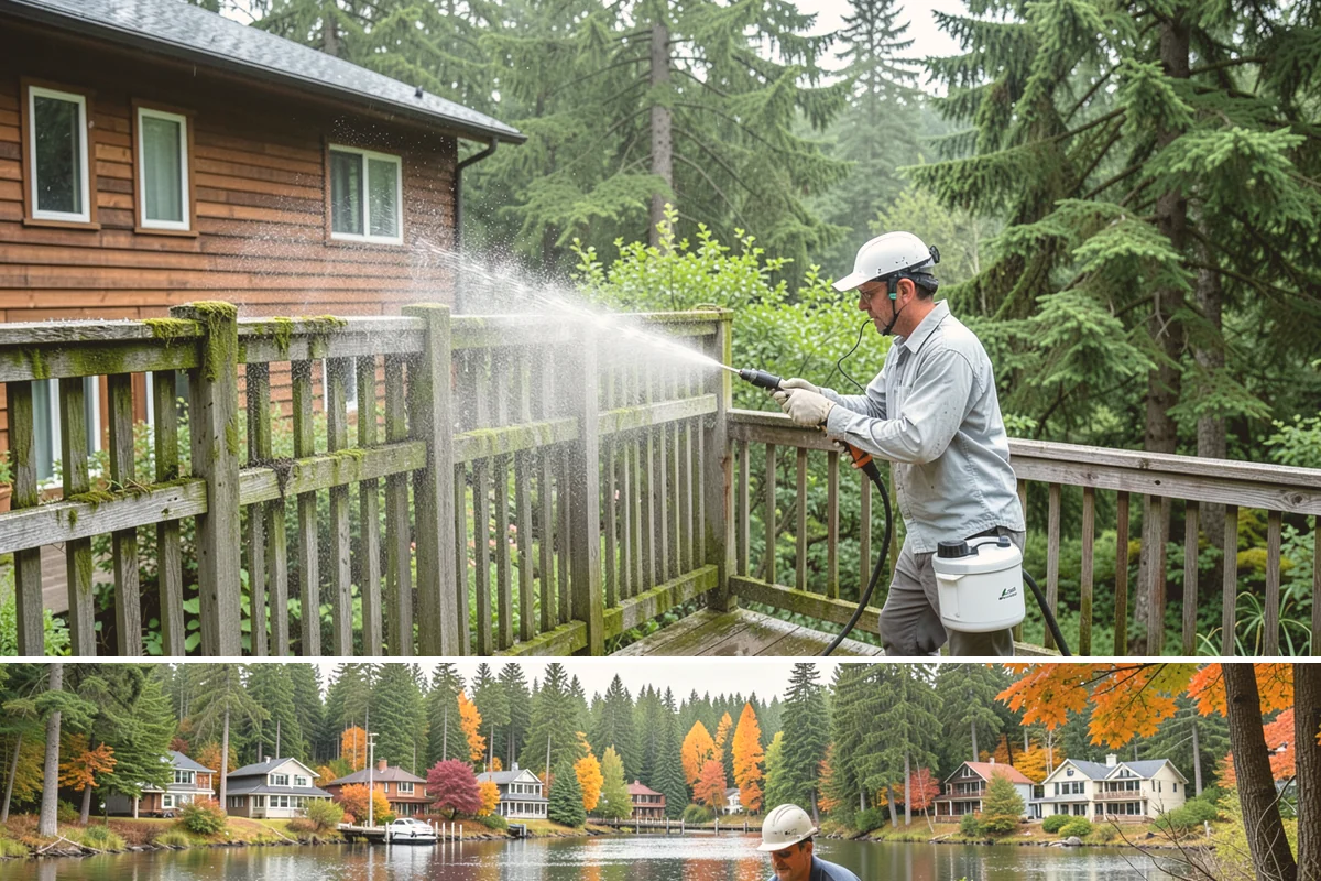 Asphalt Shingle Roof Cleaning in La Conner, Skagit County, WA - Plan shingle treatments for the drier summer window when solutions can fully break the algae down.