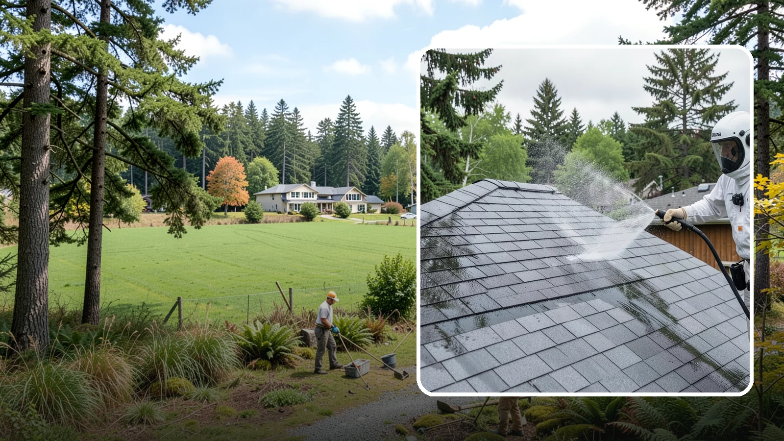 Asphalt Shingle Roof Cleaning in Lyman, Skagit County, WA - Specialized cleaning for asphalt and composition shingle roofs that removes the black streaks common across Washington...