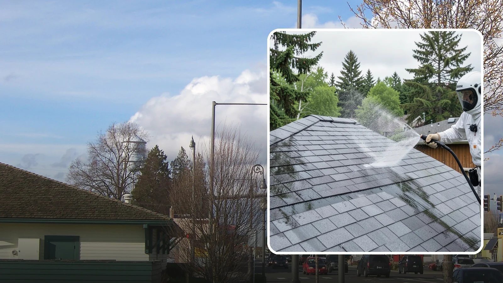 Asphalt Shingle Roof Cleaning in Marysville, Snohomish County, WA - Specialized cleaning for asphalt and composition shingle roofs that removes the black streaks common across Washington...