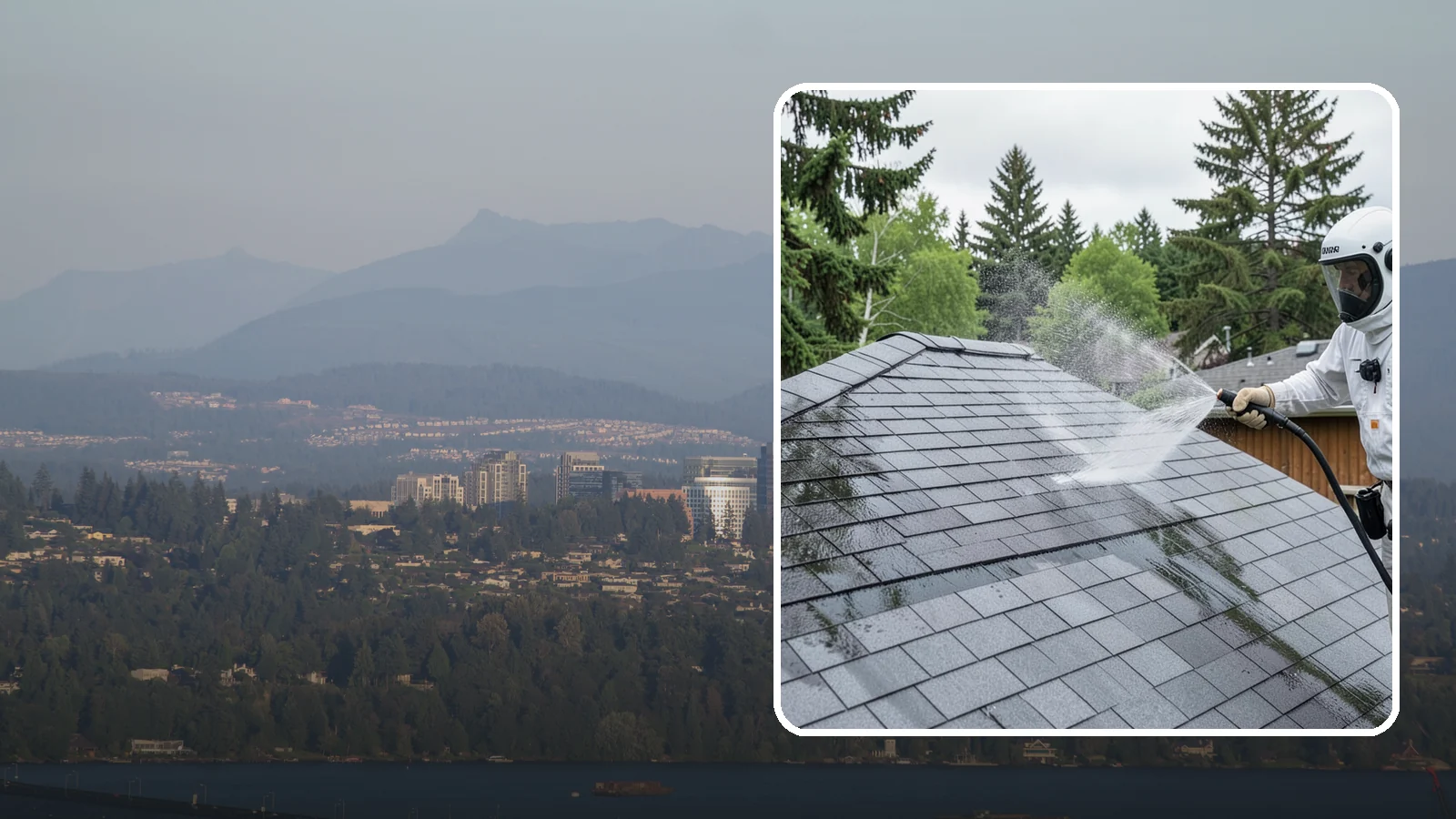 Asphalt Shingle Roof Cleaning in Medina, King County, WA - Specialized cleaning for asphalt and composition shingle roofs that removes the black streaks common across Washington...