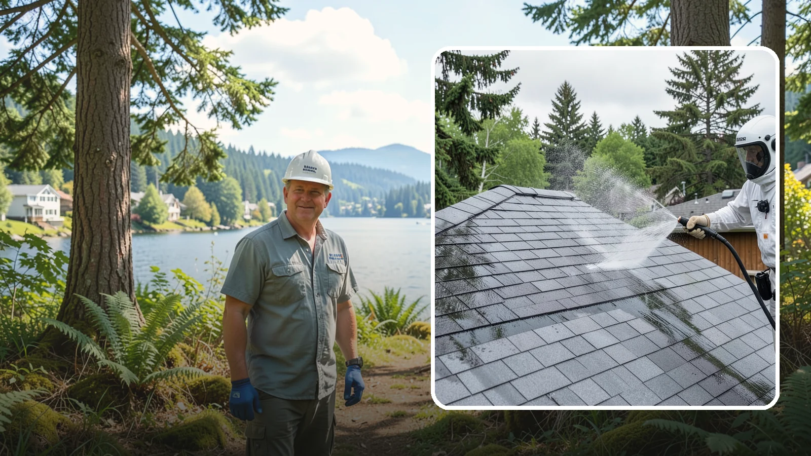 Asphalt Shingle Roof Cleaning in Milton, King County, WA - Specialized cleaning for asphalt and composition shingle roofs that removes the black streaks common across Washington...