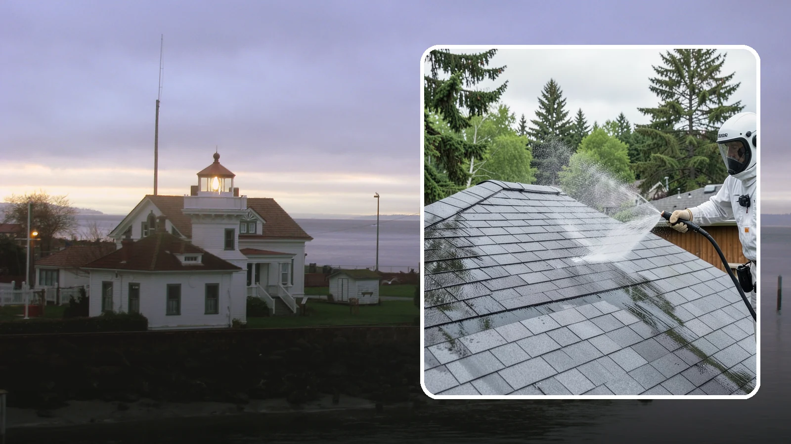 Asphalt Shingle Roof Cleaning in Mukilteo, Snohomish County, WA - Specialized cleaning for asphalt and composition shingle roofs that removes the black streaks common across Washington...