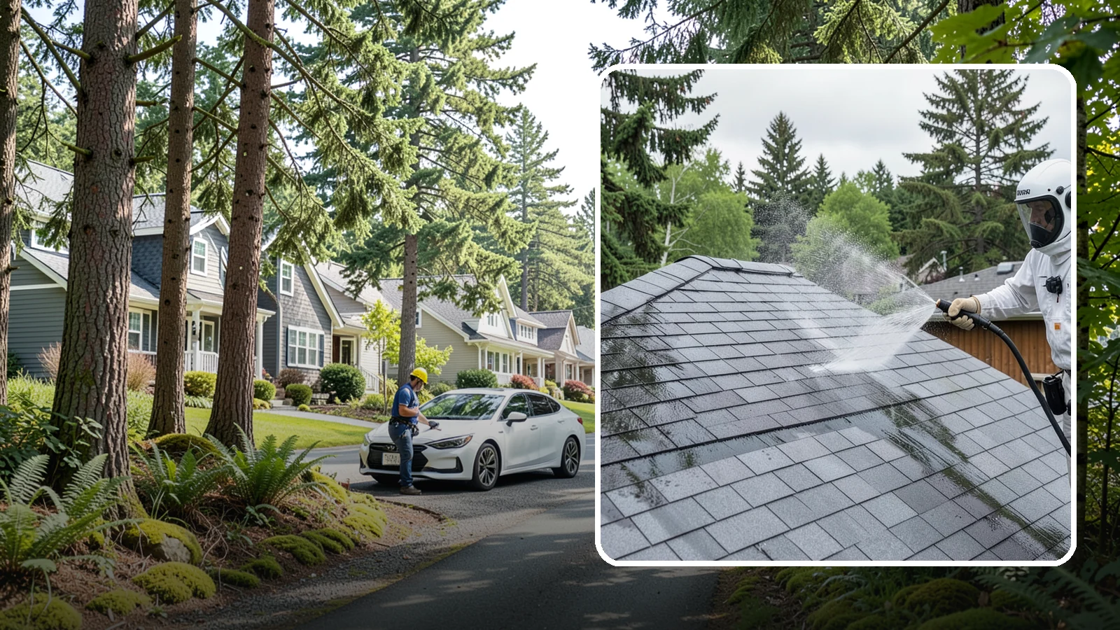 Asphalt Shingle Roof Cleaning in Normandy Park, King County, WA - Specialized cleaning for asphalt and composition shingle roofs that removes the black streaks common across Washington...