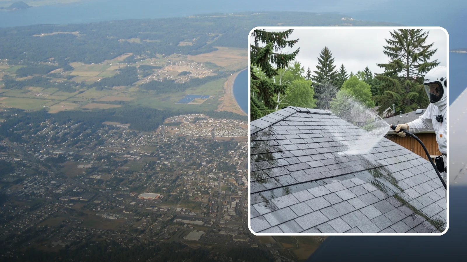 Asphalt Shingle Roof Cleaning in Oak Harbor, Island County, WA - Specialized cleaning for asphalt and composition shingle roofs that removes the black streaks common across Washington...