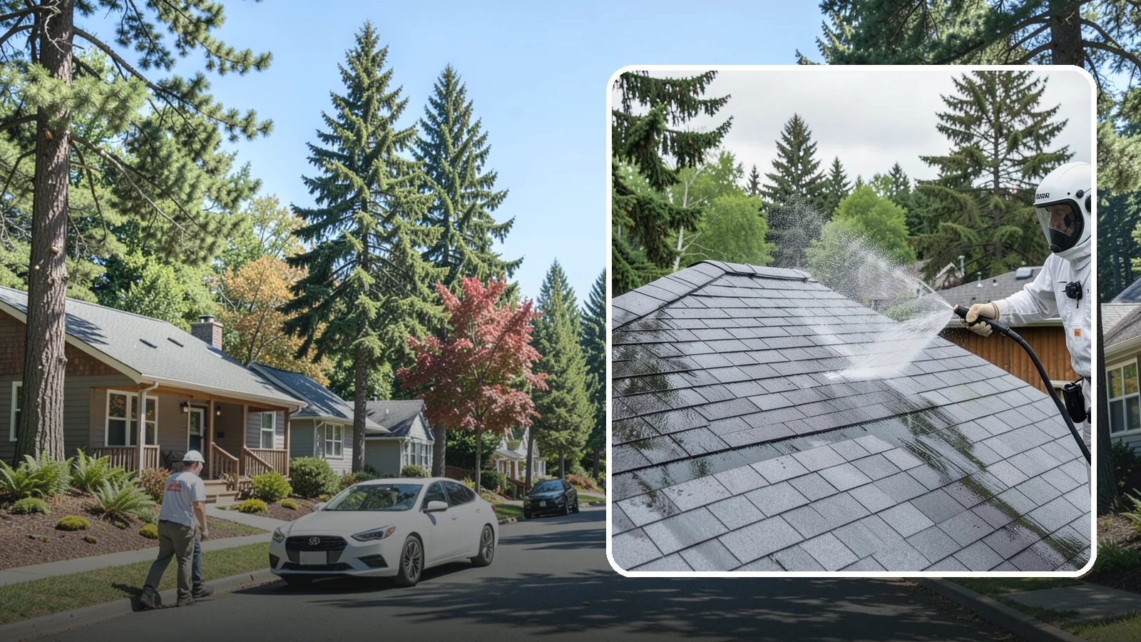 Asphalt Shingle Roof Cleaning in Orting, Pierce County, WA - Specialized cleaning for asphalt and composition shingle roofs that removes the black streaks common across Washington...