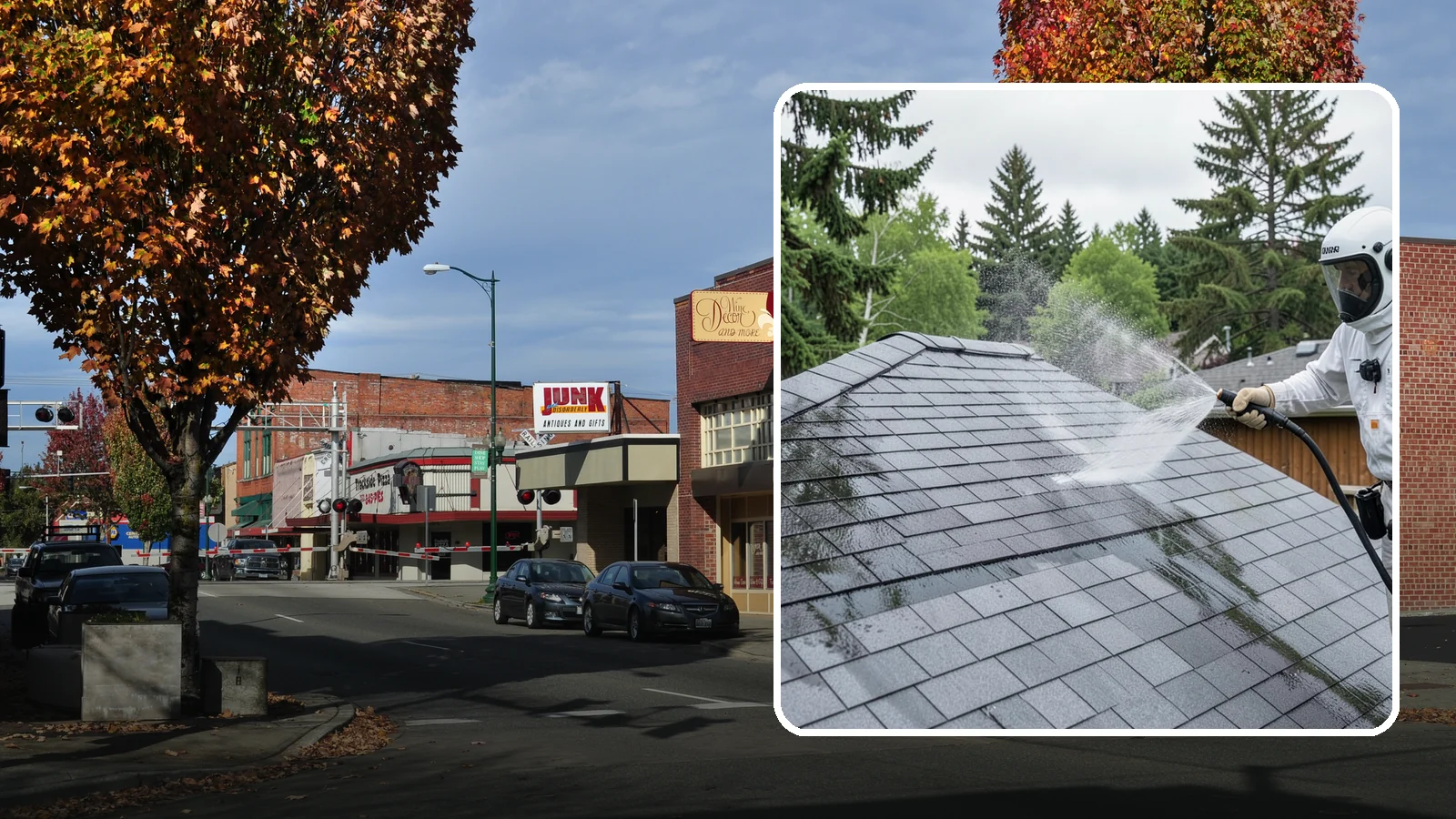 Asphalt Shingle Roof Cleaning in Puyallup, Pierce County, WA - Specialized cleaning for asphalt and composition shingle roofs that removes the black streaks common across Washington...