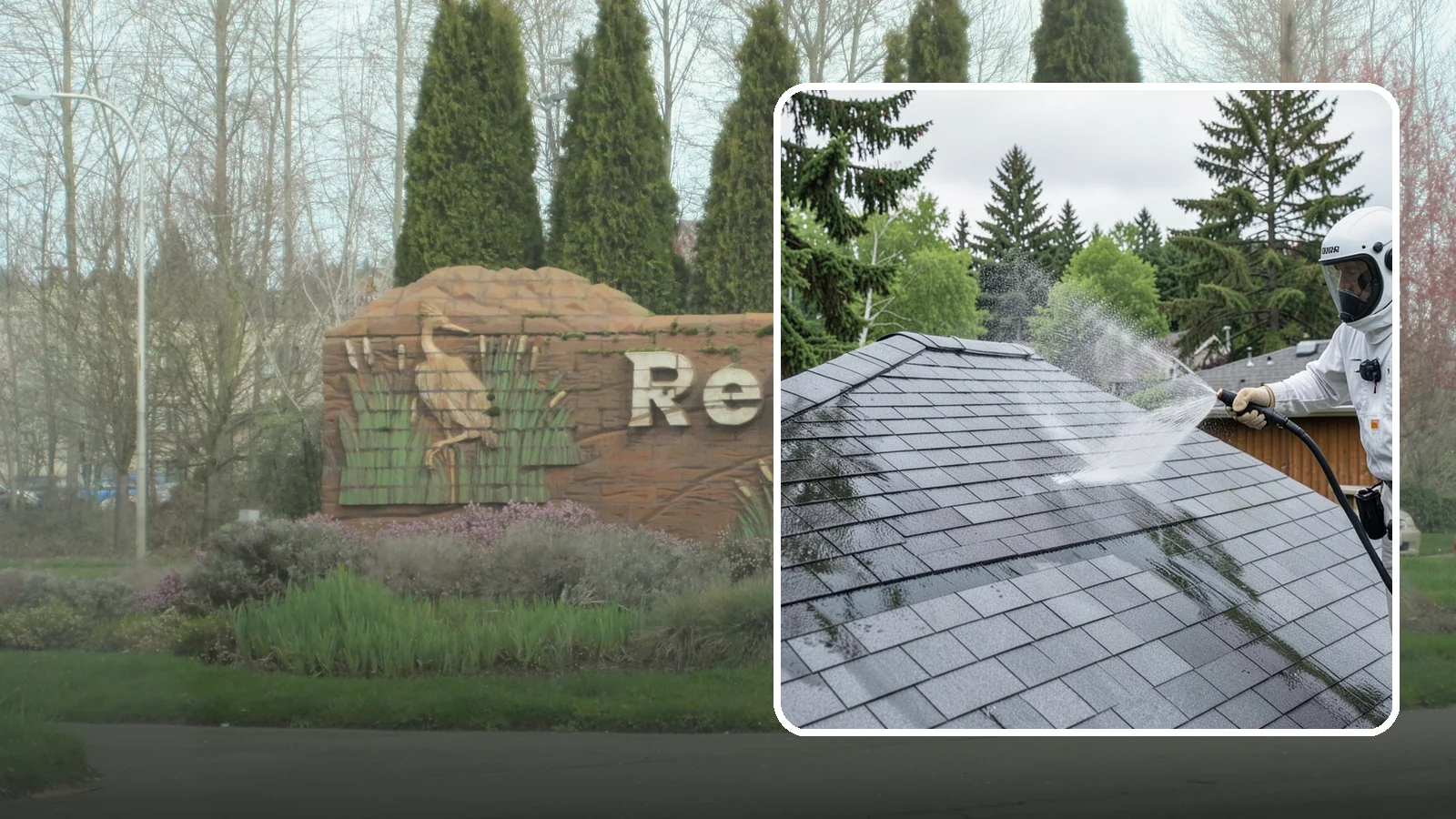 Asphalt Shingle Roof Cleaning in Renton, King County, WA - Specialized cleaning for asphalt and composition shingle roofs that removes the black streaks common across Washington...