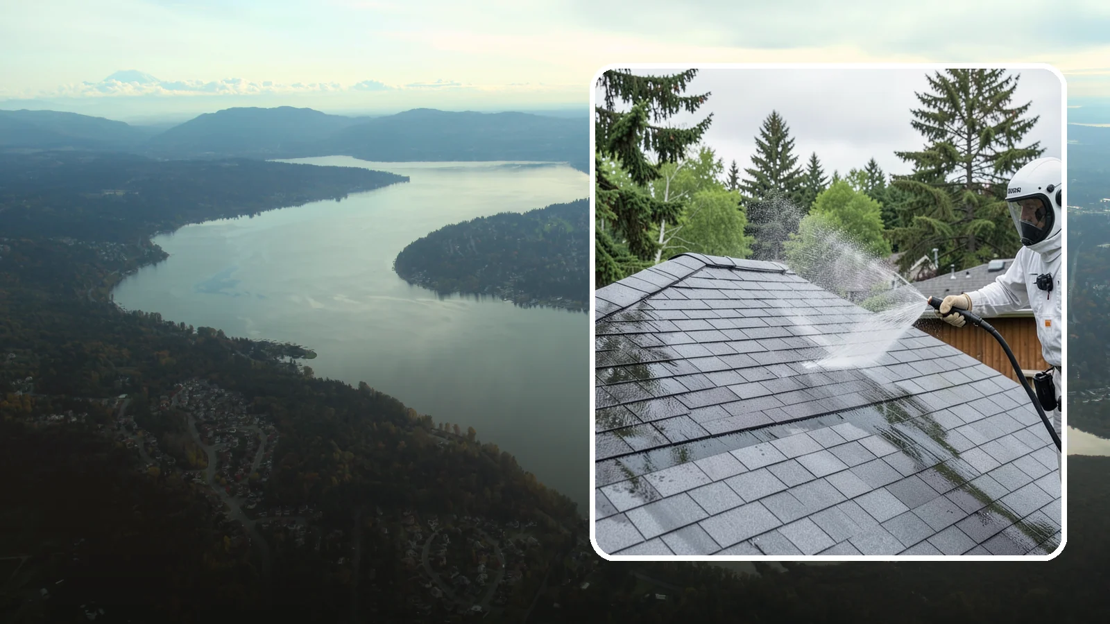 Asphalt Shingle Roof Cleaning in Sammamish, King County, WA - Specialized cleaning for asphalt and composition shingle roofs that removes the black streaks common across Washington...