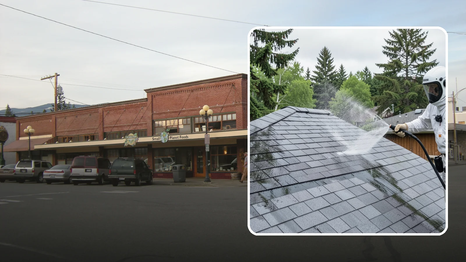 Asphalt Shingle Roof Cleaning in Sedro-Woolley, Skagit County, WA - Specialized cleaning for asphalt and composition shingle roofs that removes the black streaks common across Washington...