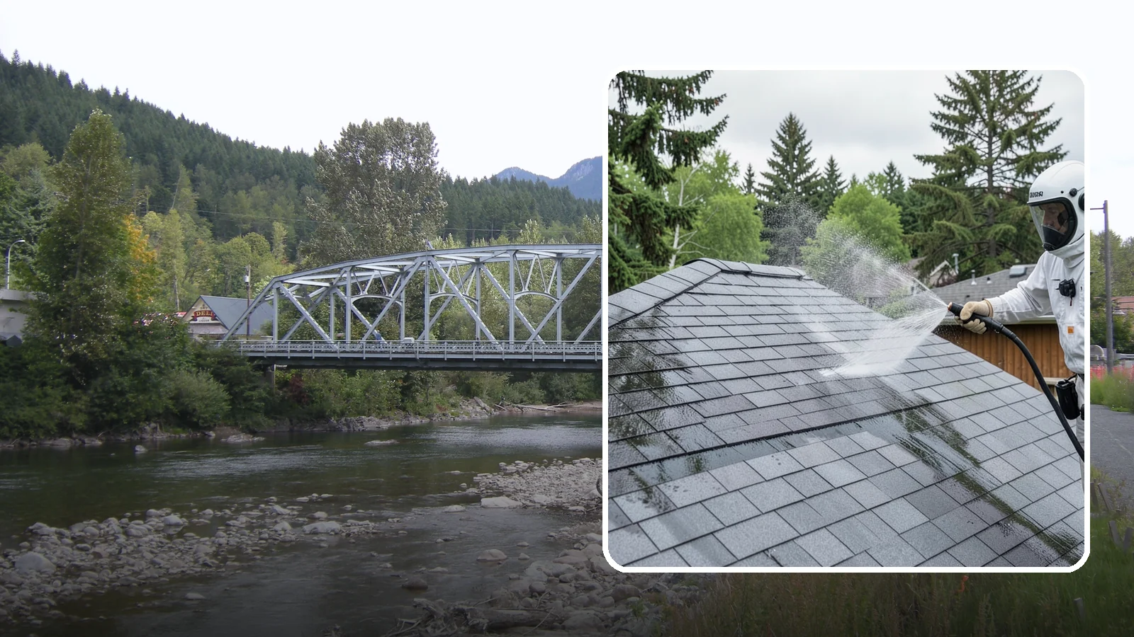 Asphalt Shingle Roof Cleaning in Skykomish, King County, WA - Specialized cleaning for asphalt and composition shingle roofs that removes the black streaks common across Washington...