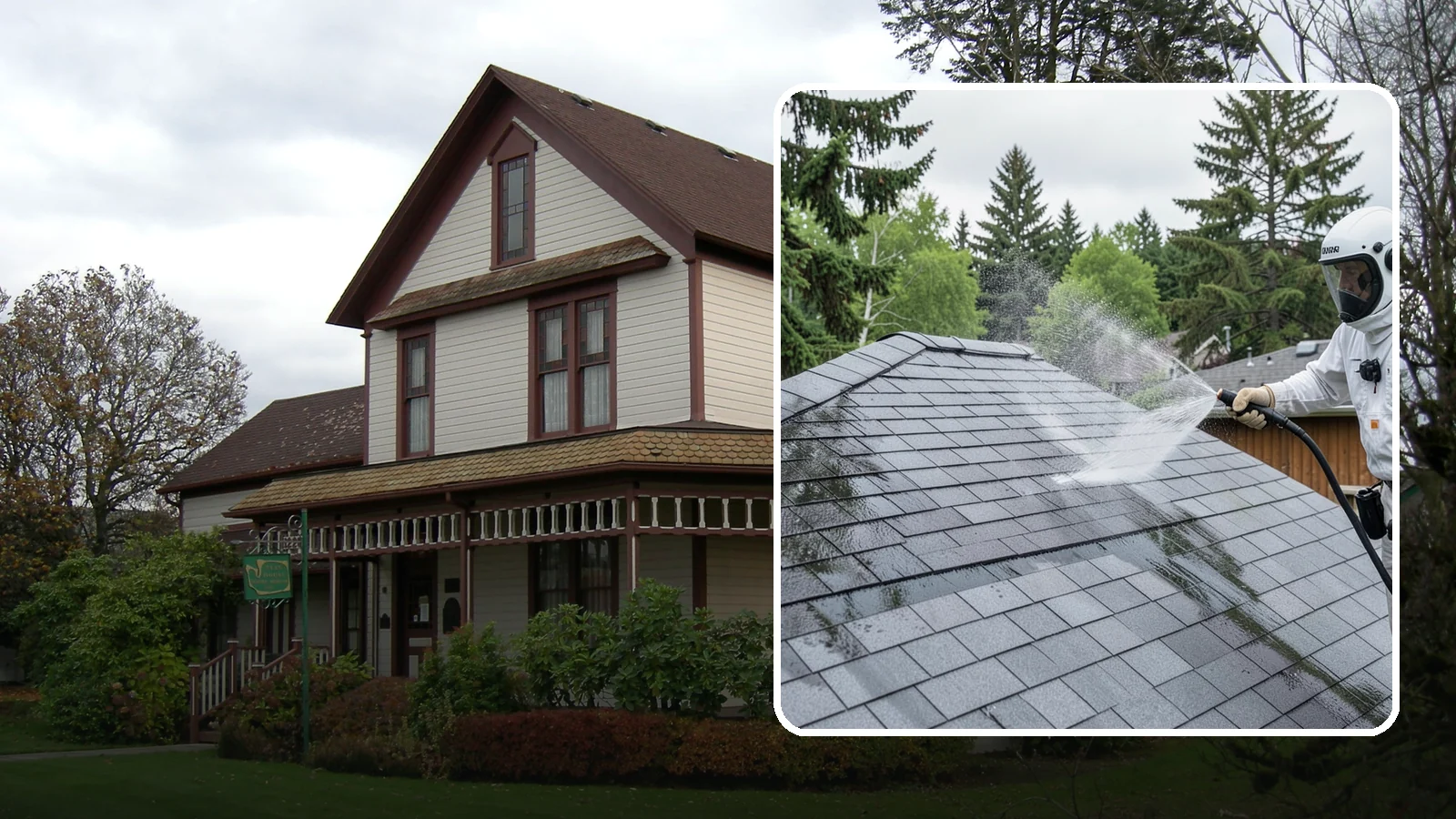 Asphalt Shingle Roof Cleaning in Sumner, Pierce County, WA - Specialized cleaning for asphalt and composition shingle roofs that removes the black streaks common across Washington...