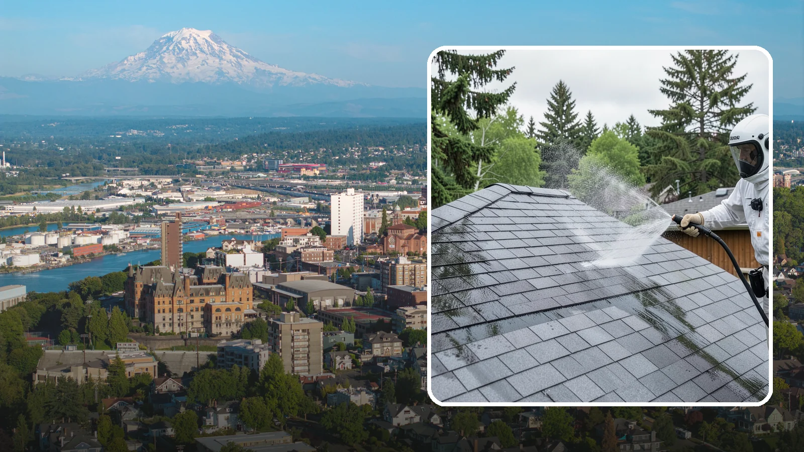 Asphalt Shingle Roof Cleaning in Tacoma, Pierce County, WA - Specialized cleaning for asphalt and composition shingle roofs that removes the black streaks common across Washington...