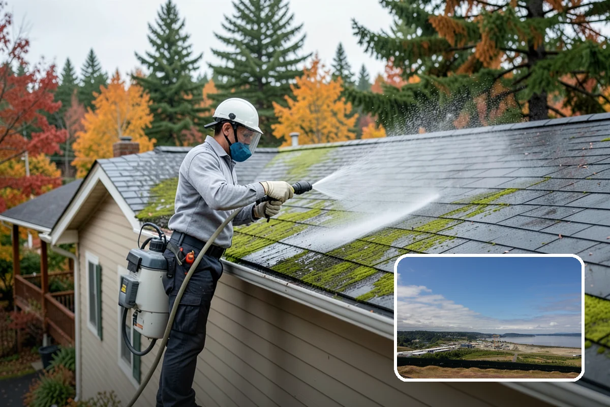Asphalt Shingle Roof Cleaning in University Place, Pierce County, WA - Eliminates unsightly black streaks and restores an even roof color