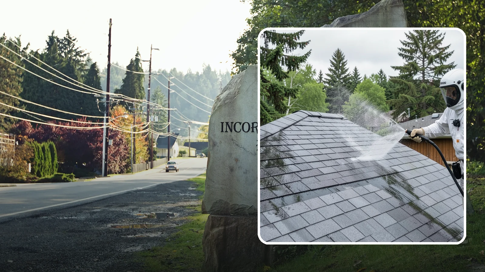 Asphalt Shingle Roof Cleaning in Wilkeson, Pierce County, WA - Specialized cleaning for asphalt and composition shingle roofs that removes the black streaks common across Washington...