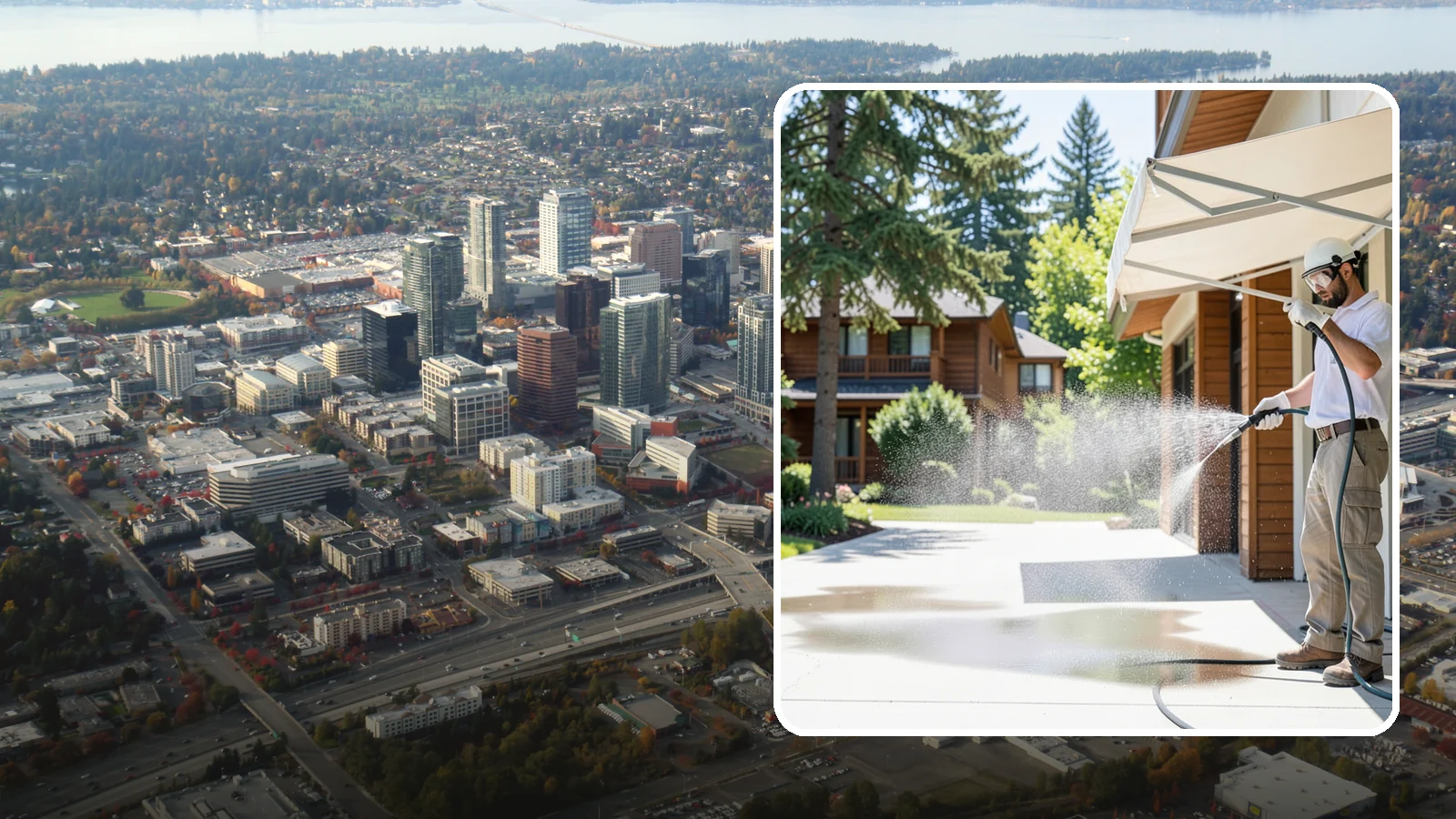 Awning Cleaning in Bellevue, King County, WA - We soft wash fabric and metal awnings to strip the black streaks and mildew that Northwest moisture leaves behind.