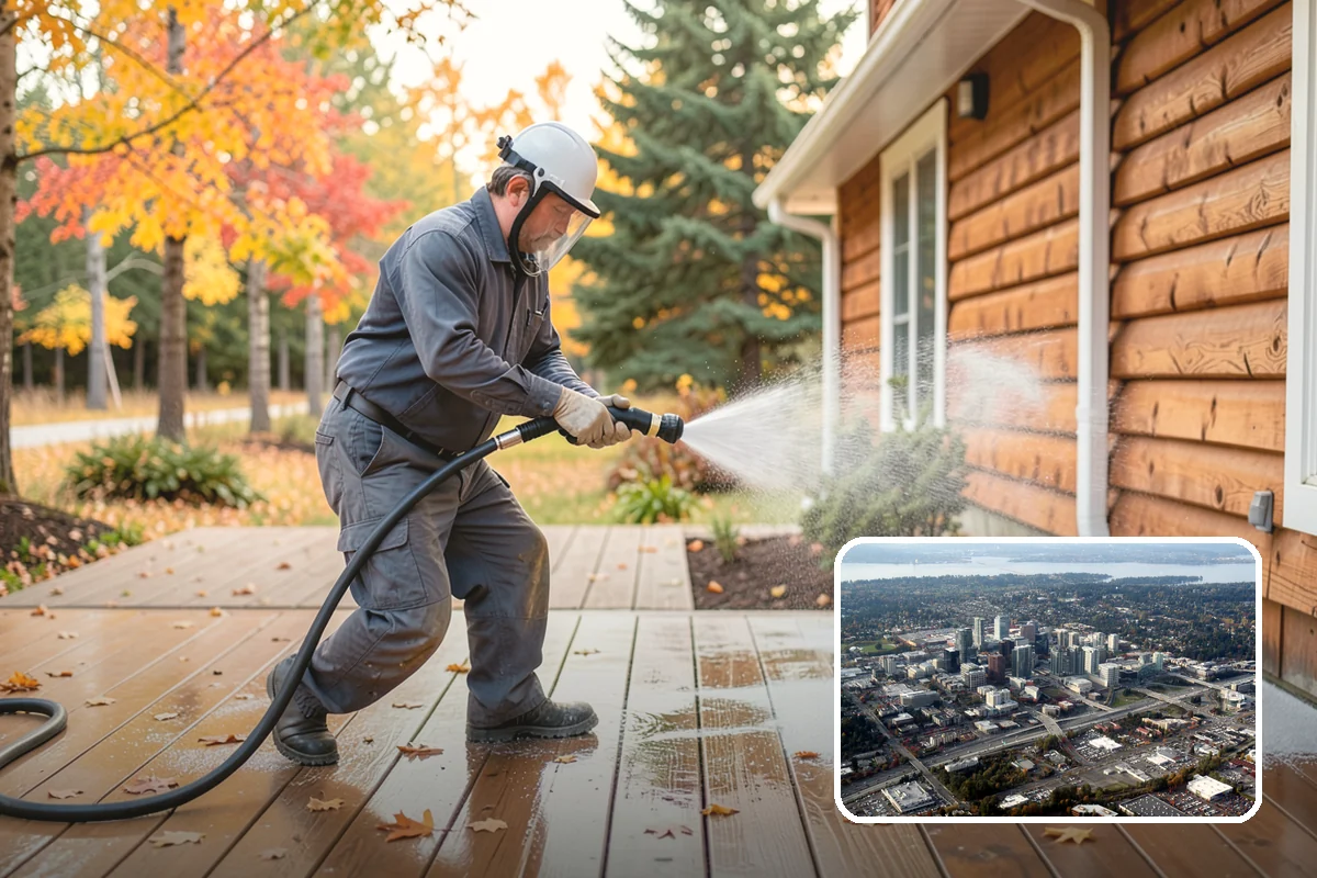 Awning Cleaning in Bellevue, King County, WA - Removes mildew streaking common to wet Northwest summers