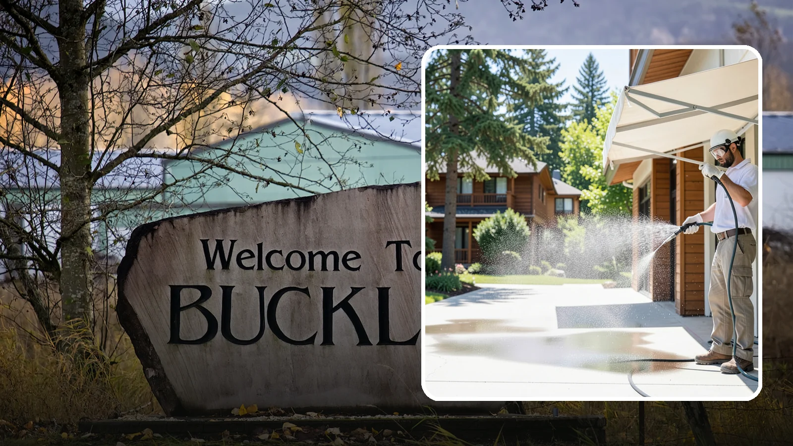 Awning Cleaning in Buckley, Pierce County, WA - We soft wash fabric and metal awnings to strip the black streaks and mildew that Northwest moisture leaves behind.