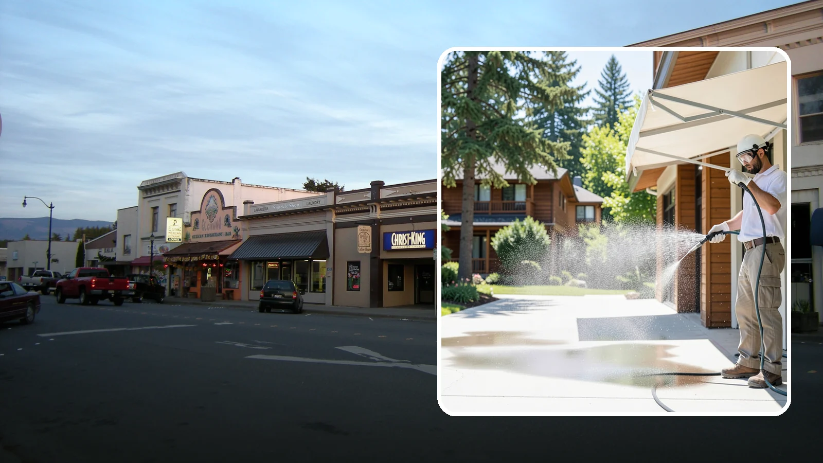 Awning Cleaning in Burlington, Skagit County, WA - We soft wash fabric and metal awnings to strip the black streaks and mildew that Northwest moisture leaves behind.