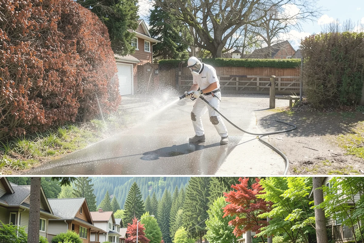 Awning Cleaning in Darrington, Snohomish County, WA - Late spring cleaning removes the mildew that builds through the wet season and readies awnings for summer use.
