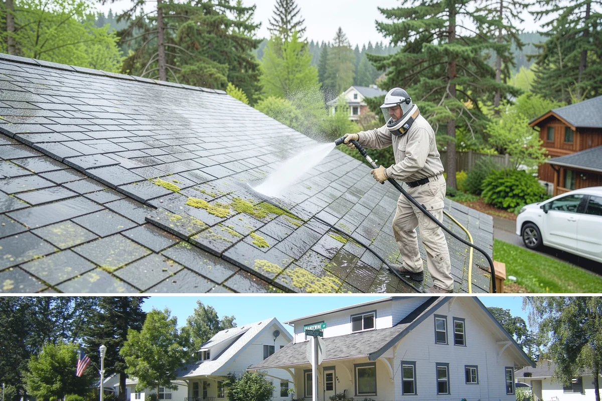 Awning Cleaning in DuPont, Pierce County, WA - Late spring cleaning removes the mildew that builds through the wet season and readies awnings for summer use.