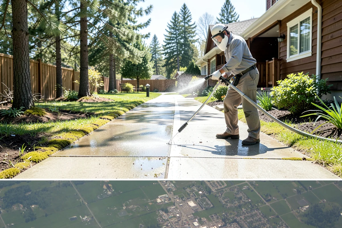 Awning Cleaning in Enumclaw, King County, WA - Late spring cleaning removes the mildew that builds through the wet season and readies awnings for summer use.
