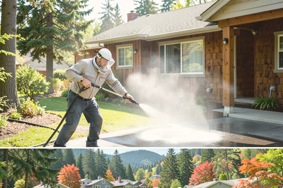 Awning Cleaning in Fircrest, Pierce County, WA - Late spring cleaning removes the mildew that builds through the wet season and readies awnings for summer use.