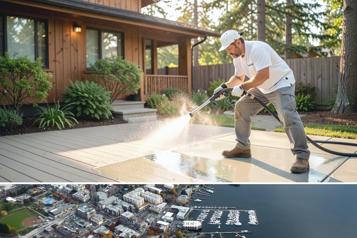 Awning Cleaning in Kirkland, King County, WA - Late spring cleaning removes the mildew that builds through the wet season and readies awnings for summer use.