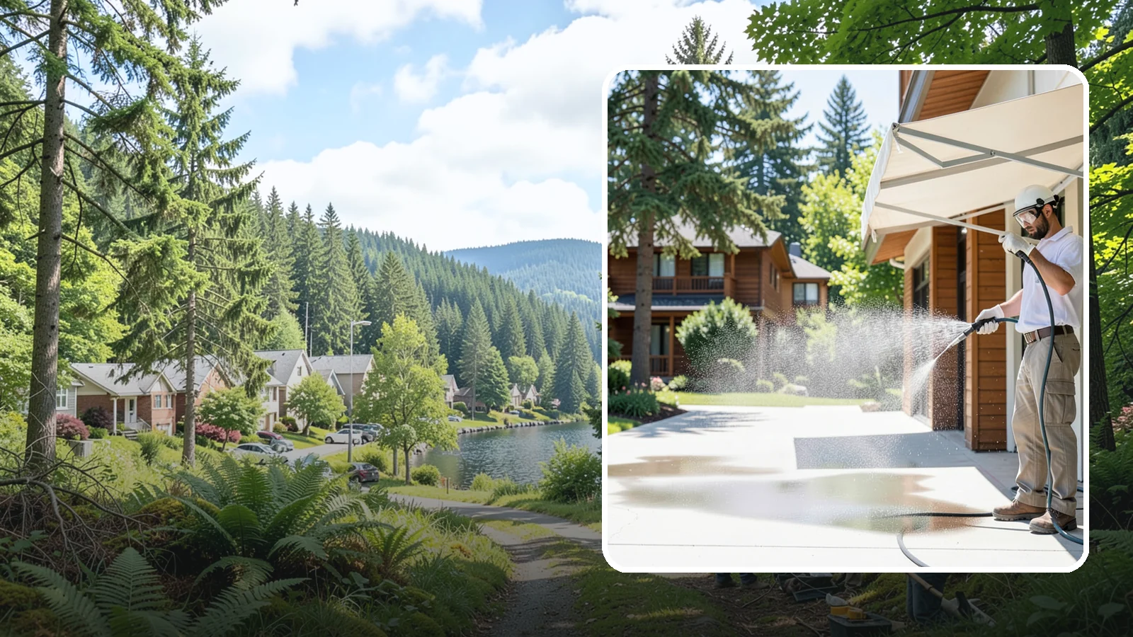 Awning Cleaning in Lake Forest Park, King County, WA - We soft wash fabric and metal awnings to strip the black streaks and mildew that Northwest moisture leaves behind.