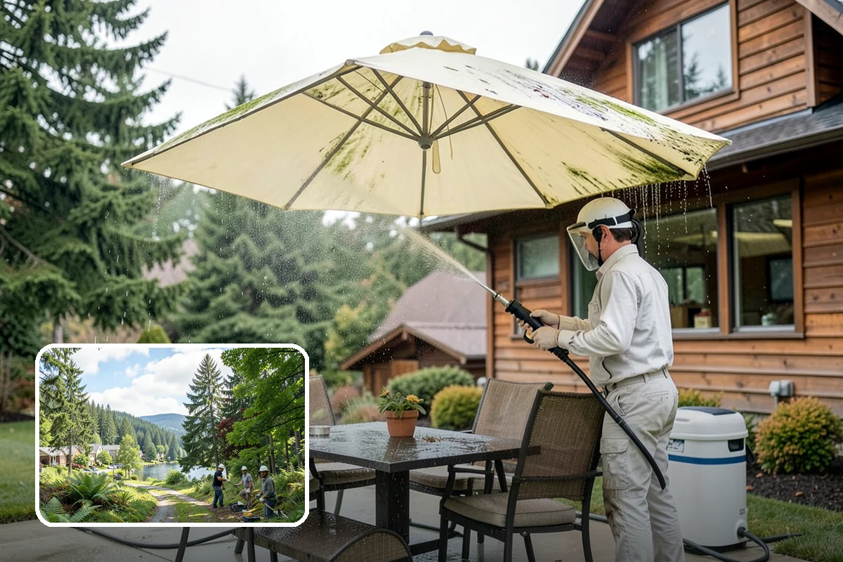Awning Cleaning in Lake Forest Park, King County, WA - Removes mildew streaking common to wet Northwest summers