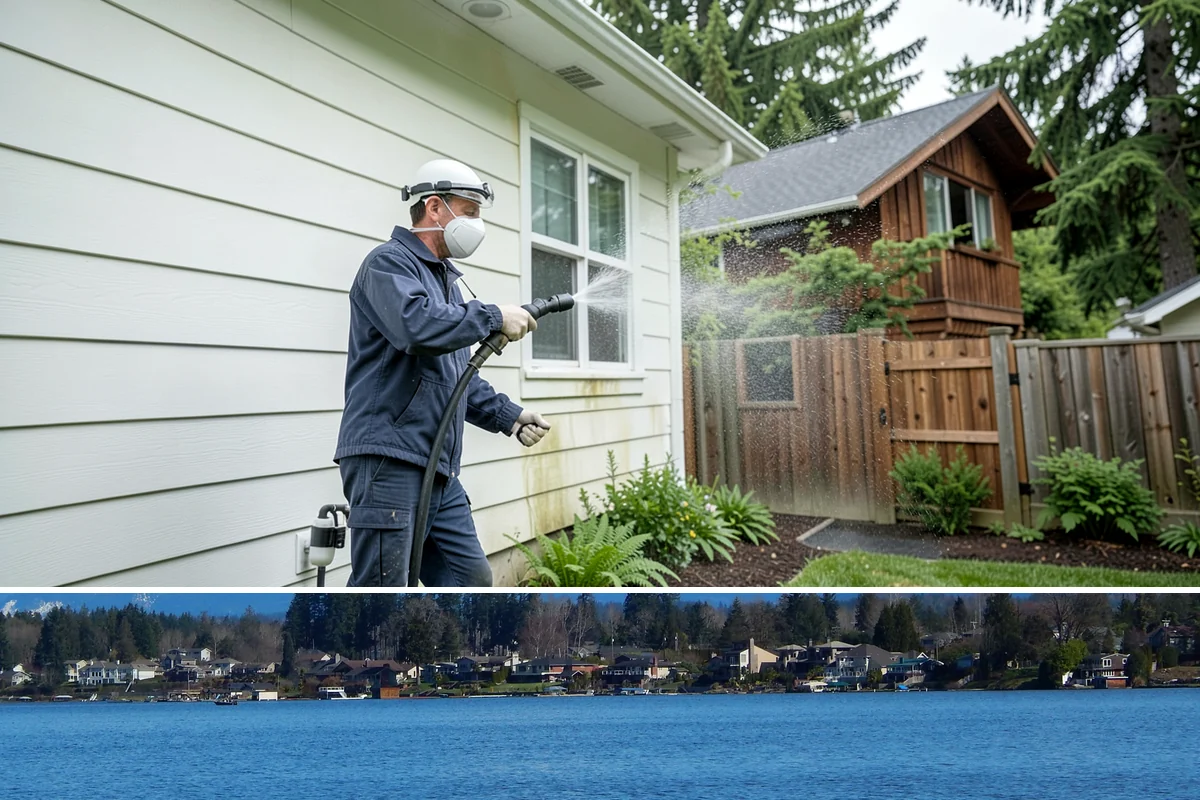 Awning Cleaning in Lake Stevens, Snohomish County, WA - Late spring cleaning removes the mildew that builds through the wet season and readies awnings for summer use.