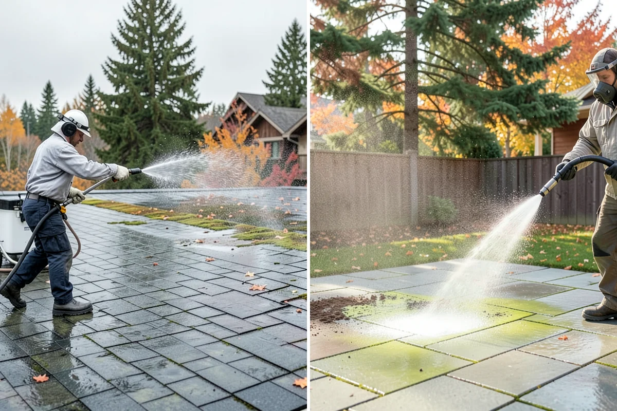 Awning Cleaning in Lakewood, Pierce County, WA - Dry-brush loose debris and spot-check fabric colorfastness