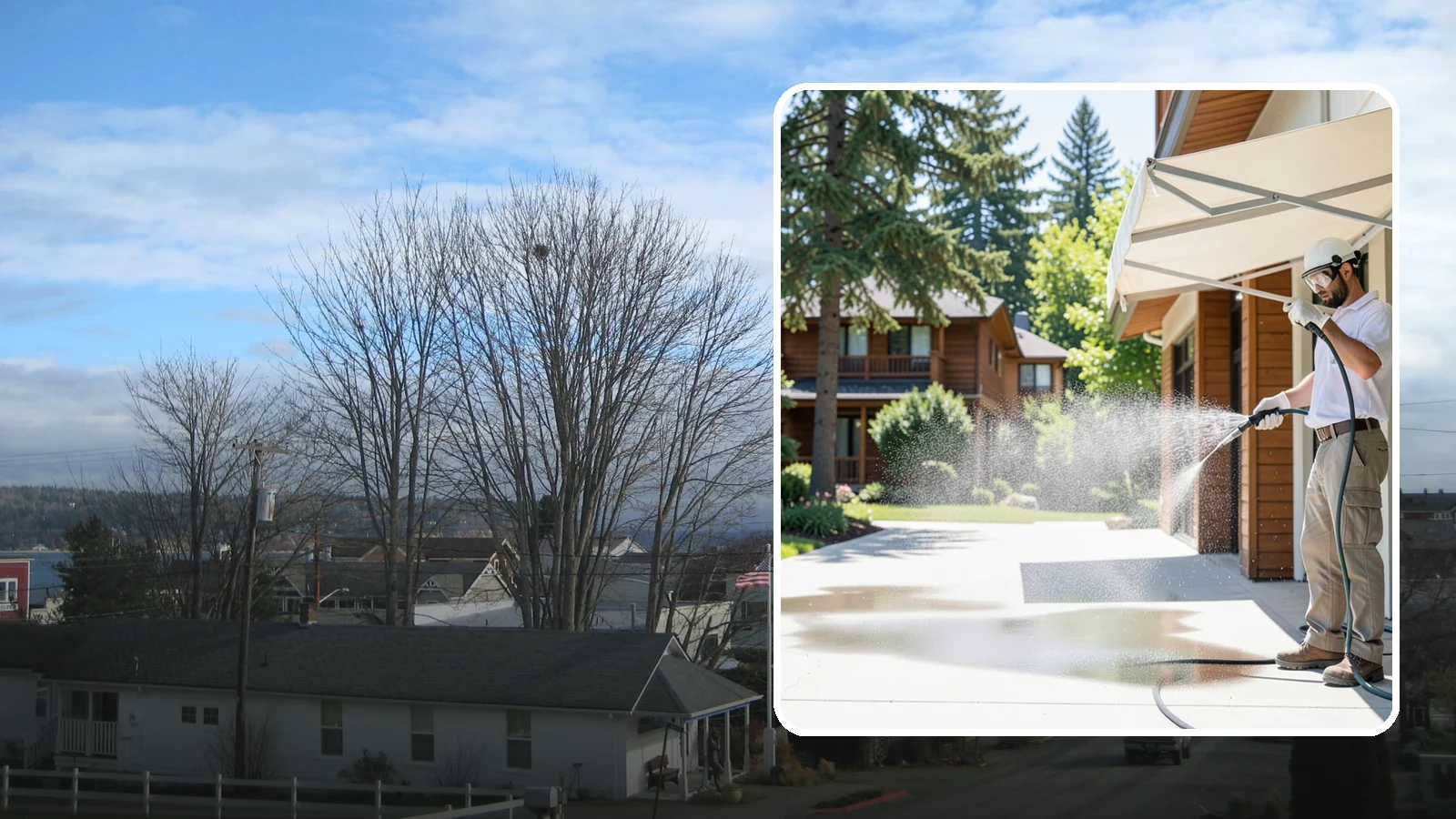 Awning Cleaning in Langley, Island County, WA - We soft wash fabric and metal awnings to strip the black streaks and mildew that Northwest moisture leaves behind.