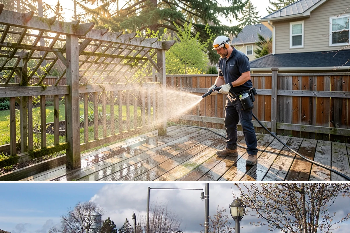 Awning Cleaning in Marysville, Snohomish County, WA - Late spring cleaning removes the mildew that builds through the wet season and readies awnings for summer use.