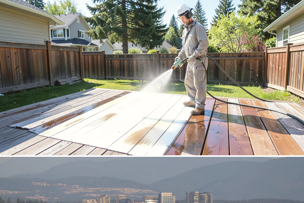 Awning Cleaning in Medina, King County, WA - Late spring cleaning removes the mildew that builds through the wet season and readies awnings for summer use.