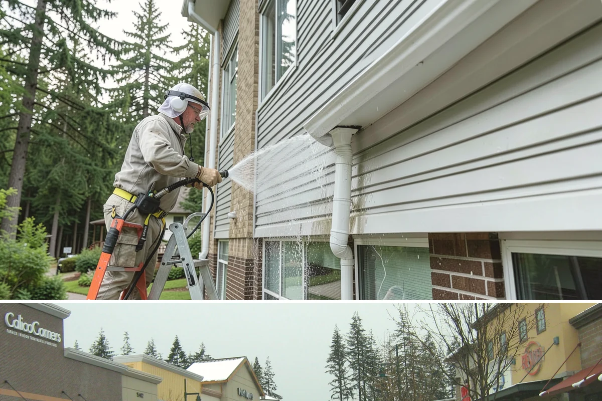 Awning Cleaning in Mill Creek, Snohomish County, WA - Late spring cleaning removes the mildew that builds through the wet season and readies awnings for summer use.