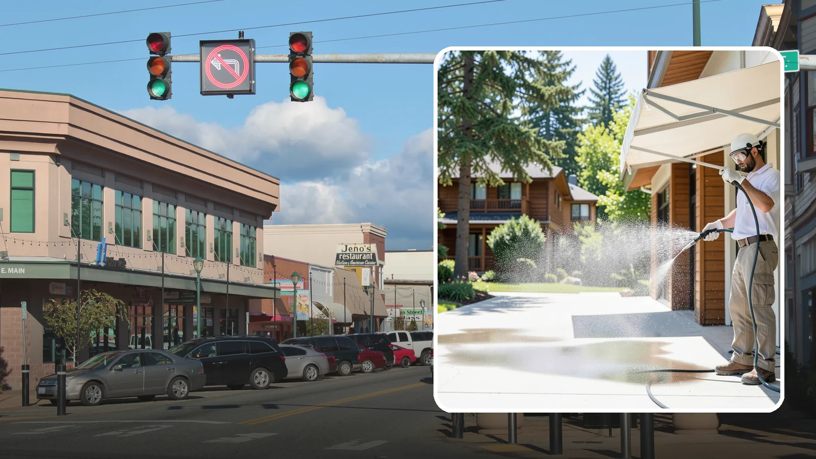Awning Cleaning in Monroe, Snohomish County, WA - We soft wash fabric and metal awnings to strip the black streaks and mildew that Northwest moisture leaves behind.