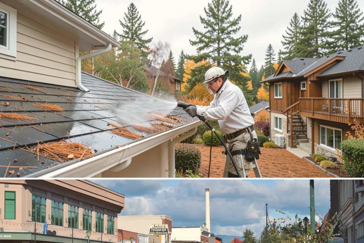 Awning Cleaning in Monroe, Snohomish County, WA - Late spring cleaning removes the mildew that builds through the wet season and readies awnings for summer use.