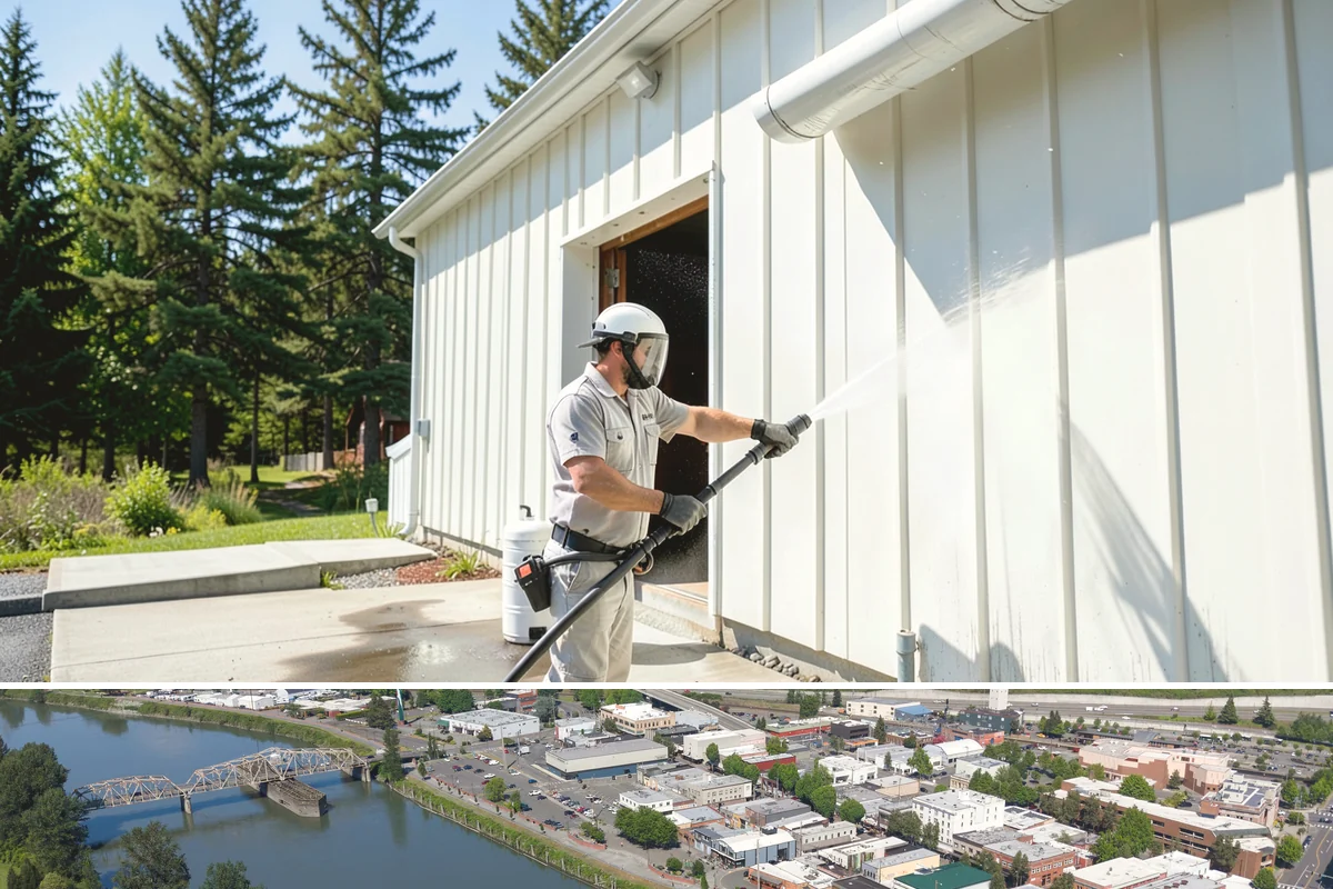 Awning Cleaning in Mount Vernon, Skagit County, WA - Late spring cleaning removes the mildew that builds through the wet season and readies awnings for summer use.