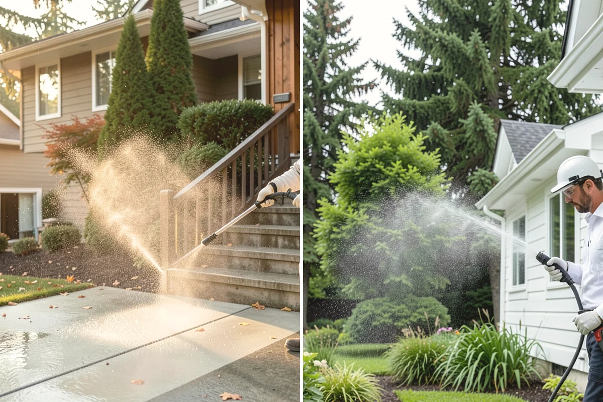 Awning Cleaning in Mountlake Terrace, Snohomish County, WA - Dry-brush loose debris and spot-check fabric colorfastness