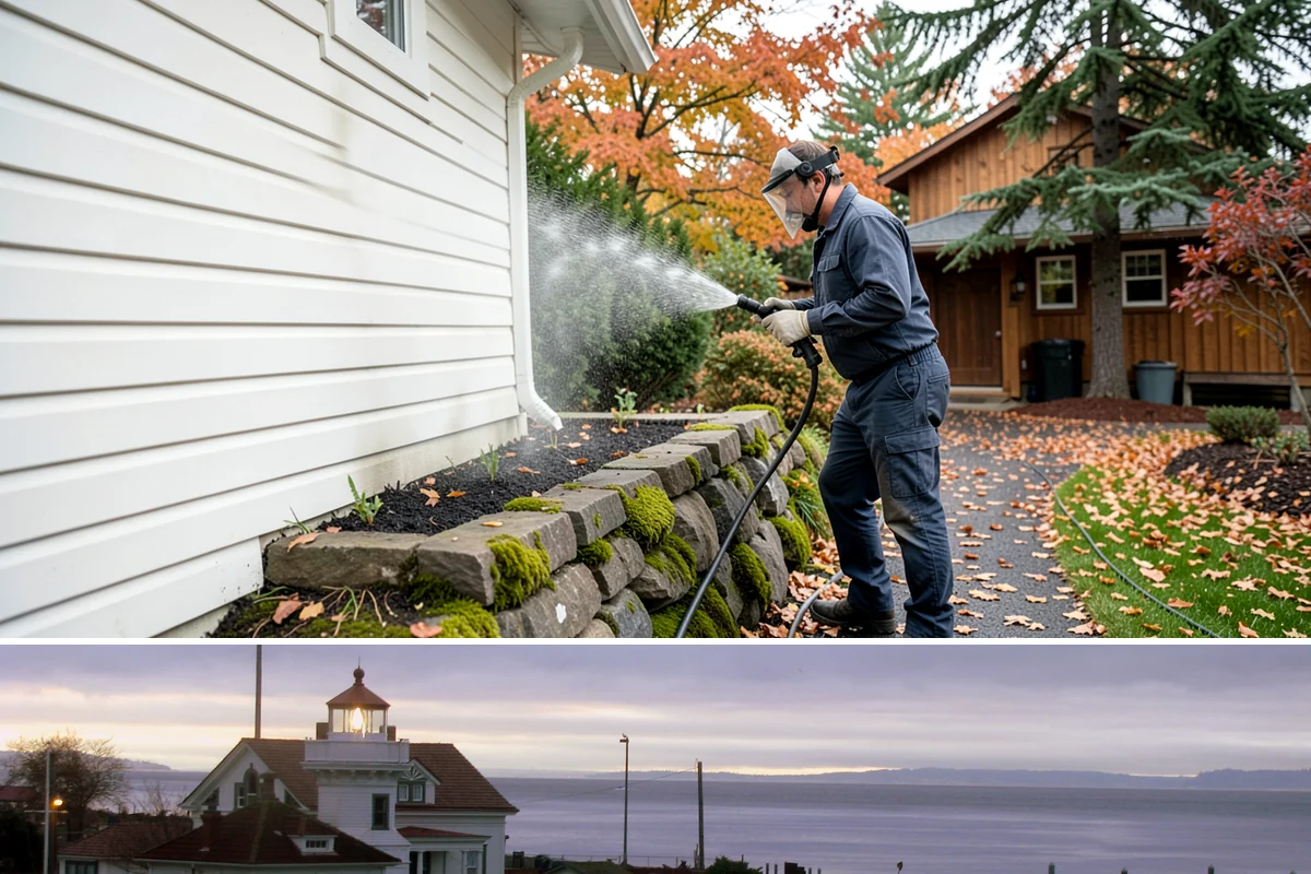 Awning Cleaning in Mukilteo, Snohomish County, WA - Late spring cleaning removes the mildew that builds through the wet season and readies awnings for summer use.