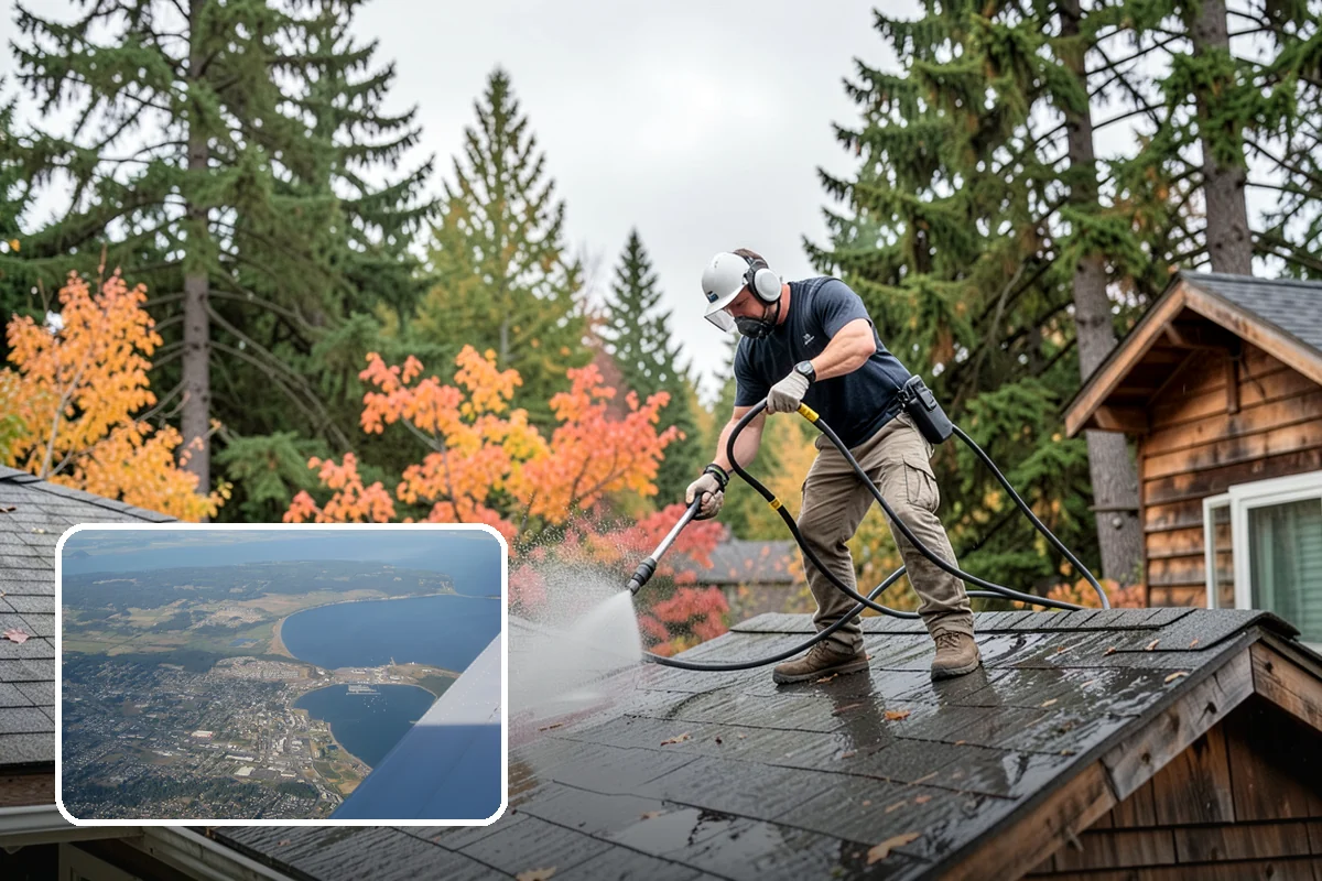 Awning Cleaning in Oak Harbor, Island County, WA - Removes mildew streaking common to wet Northwest summers