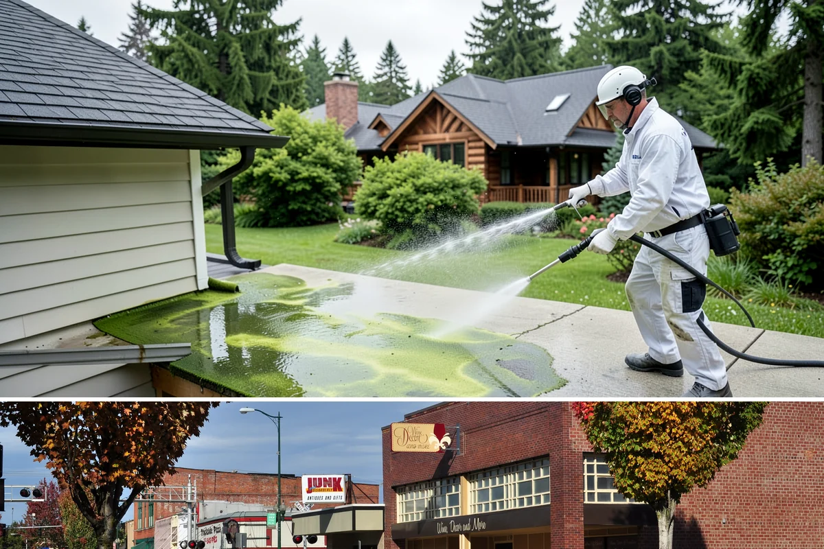 Awning Cleaning in Puyallup, Pierce County, WA - Late spring cleaning removes the mildew that builds through the wet season and readies awnings for summer use.