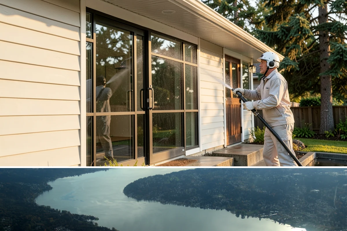 Awning Cleaning in Sammamish, King County, WA - Late spring cleaning removes the mildew that builds through the wet season and readies awnings for summer use.