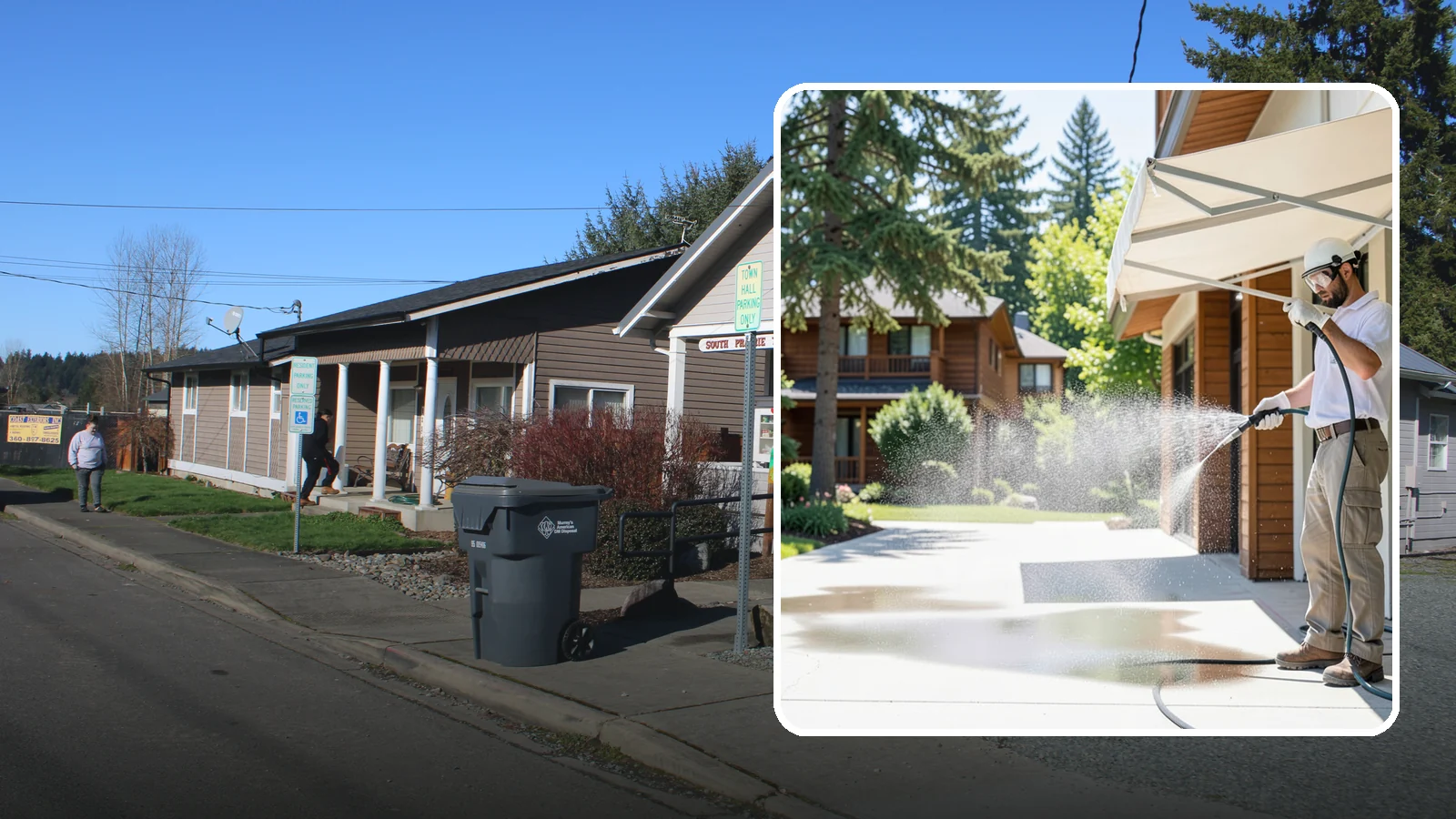 Awning Cleaning in South Prairie, Pierce County, WA - We soft wash fabric and metal awnings to strip the black streaks and mildew that Northwest moisture leaves behind.