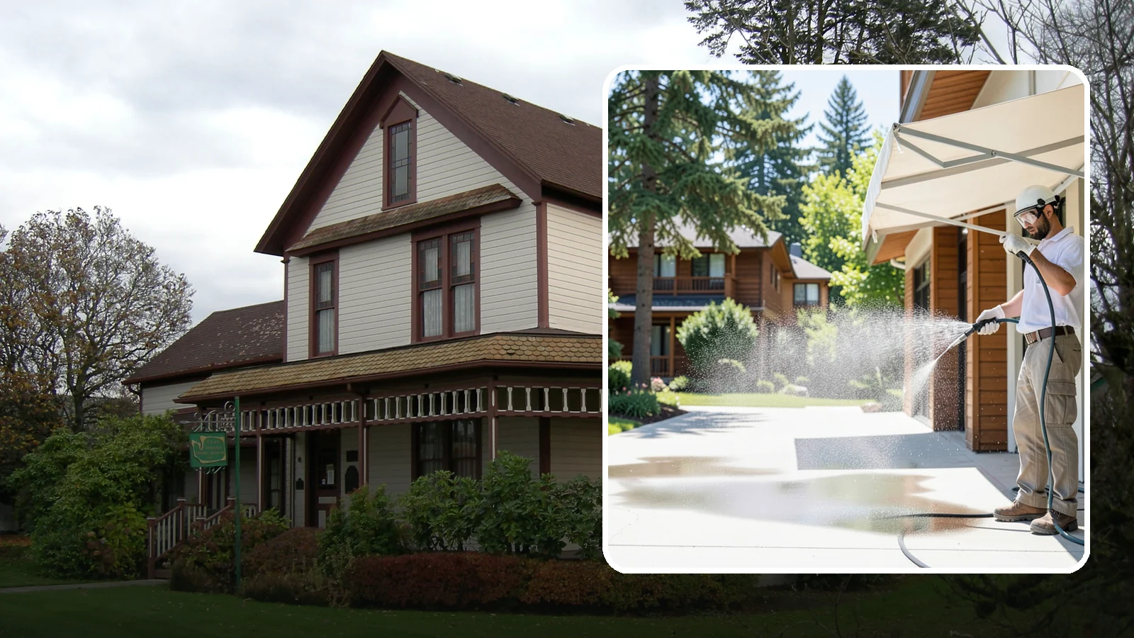 Awning Cleaning in Sumner, Pierce County, WA - We soft wash fabric and metal awnings to strip the black streaks and mildew that Northwest moisture leaves behind.