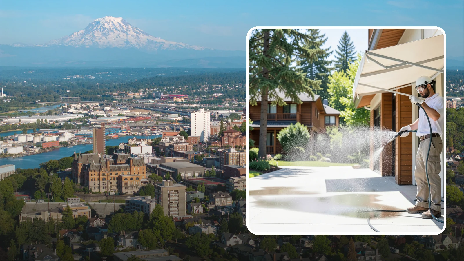 Awning Cleaning in Tacoma, Pierce County, WA - We soft wash fabric and metal awnings to strip the black streaks and mildew that Northwest moisture leaves behind.