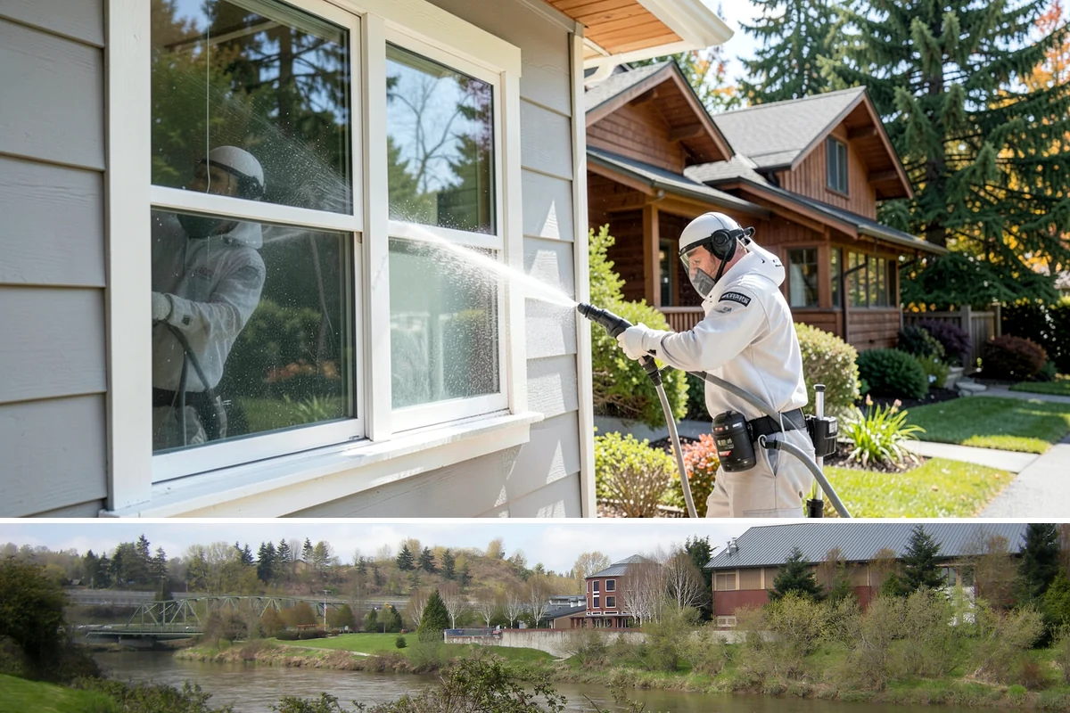 Awning Cleaning in Tukwila, King County, WA - Late spring cleaning removes the mildew that builds through the wet season and readies awnings for summer use.