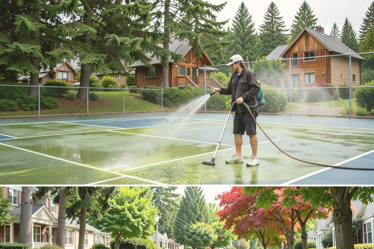 Backyard Pathway Cleaning in Beaux Arts Village, King County, WA - Backyard pathways benefit most from a summer clean once shaded ground has dried out.