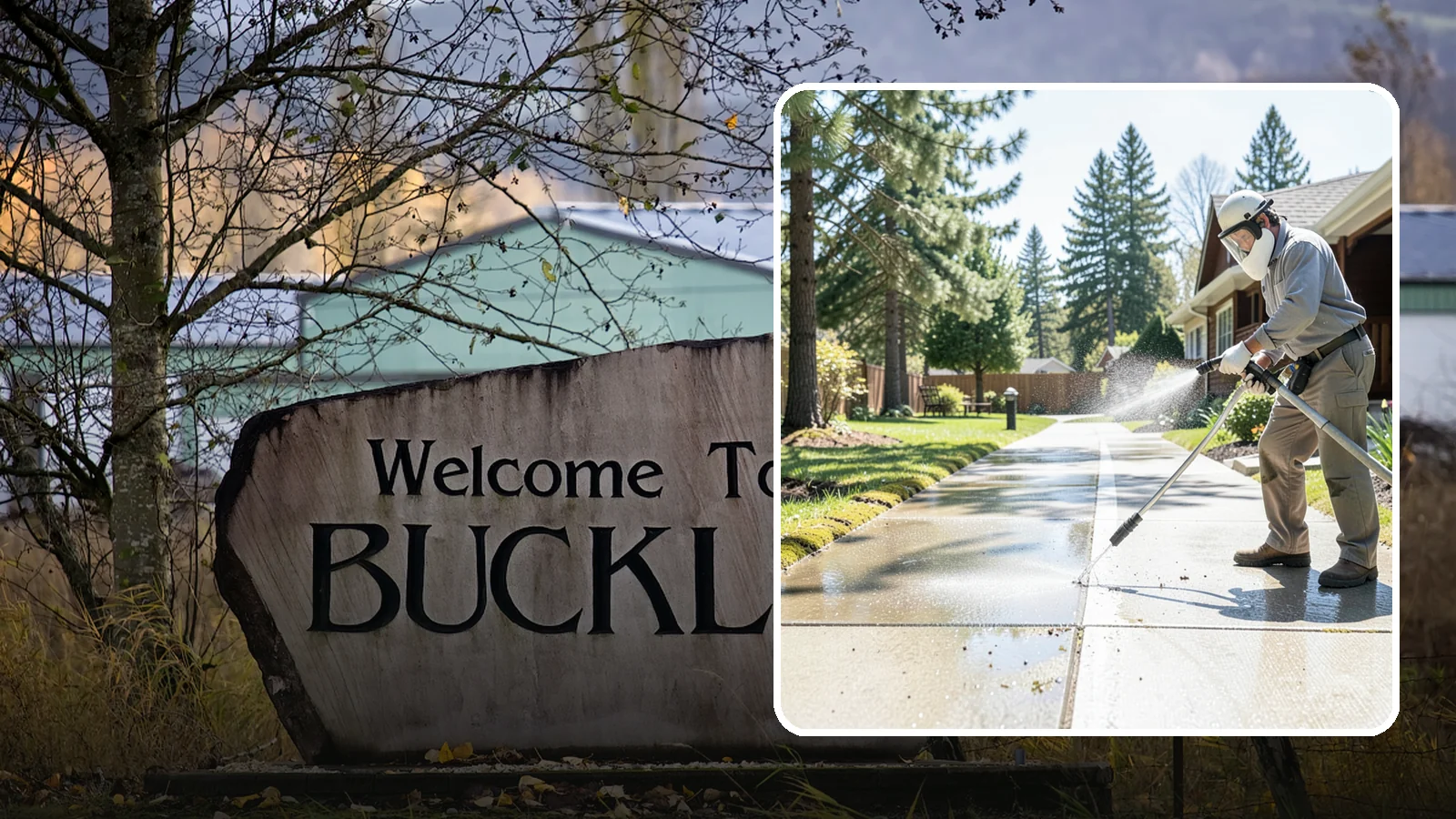 Backyard Pathway Cleaning in Buckley, Pierce County, WA - Clear shaded backyard pathways where Northwest moss and mud build up fastest.